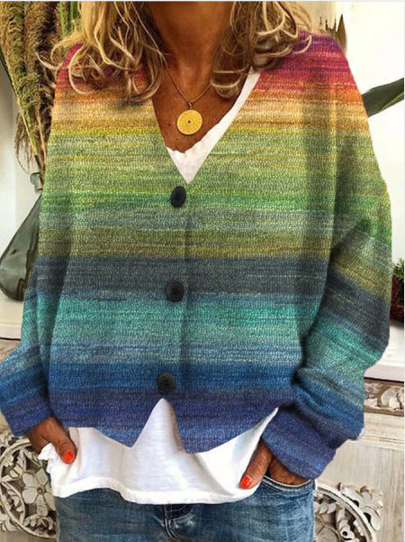 Multicoloured Cardigan with Button Placket for Women | Warm